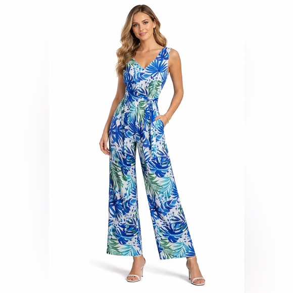 Nicole Miller Pants - Nicole Miller Tropical Blue and Green Jumpsuit